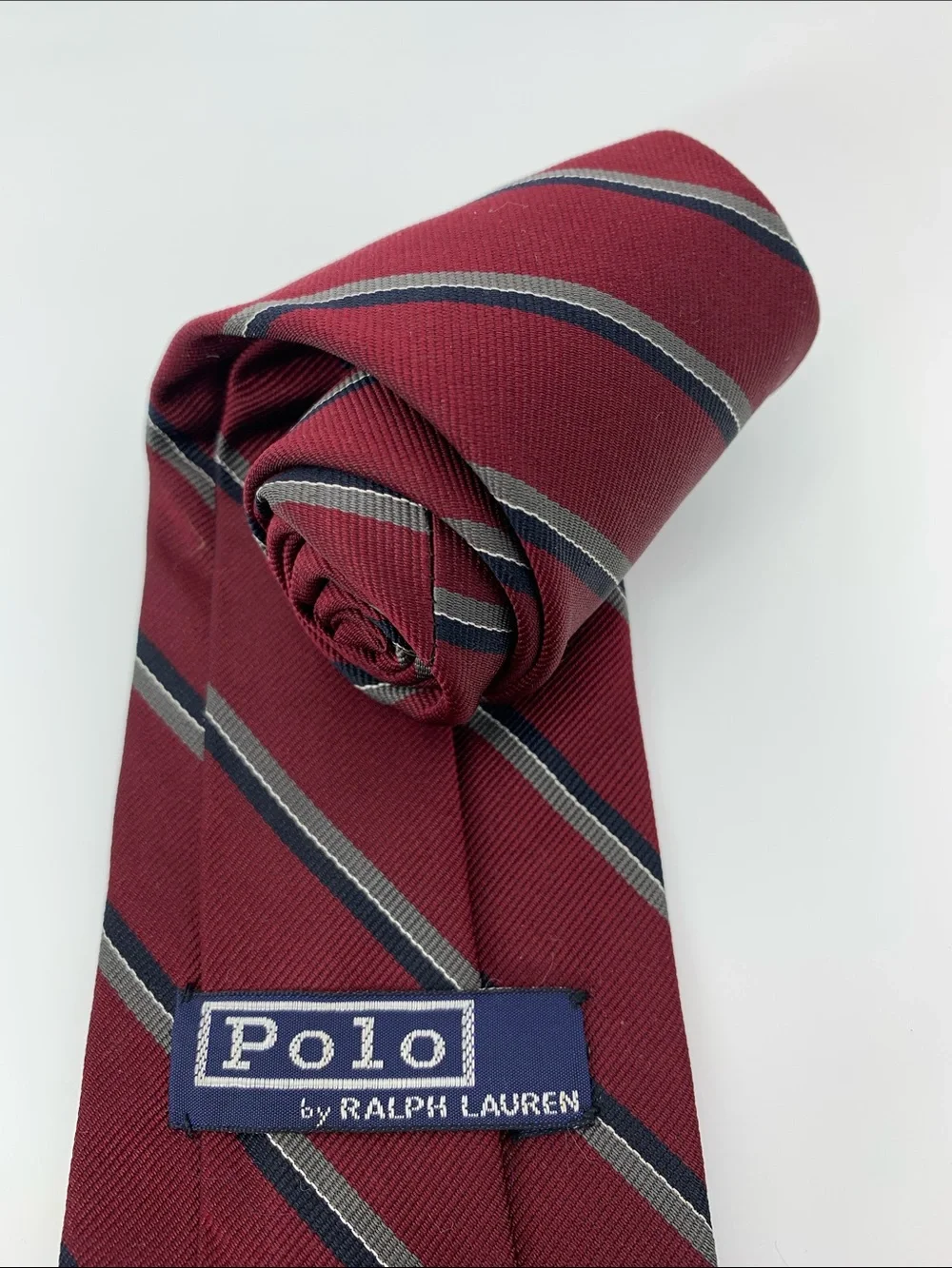 Vintage Polo Ralph Lauren Burgundy Repp Stripe Silk Tie Handmade